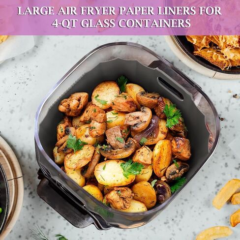 YQL 2PCS Silicone Air Fryer Liners for Ninja Crispi FN101 Air Fryer, Non-Stick Reusable Accessories Basket for Portable Glass Air Fryer, Big Liner for 4 QT Container & Small Liner for 6 Cups Container in Kuwait