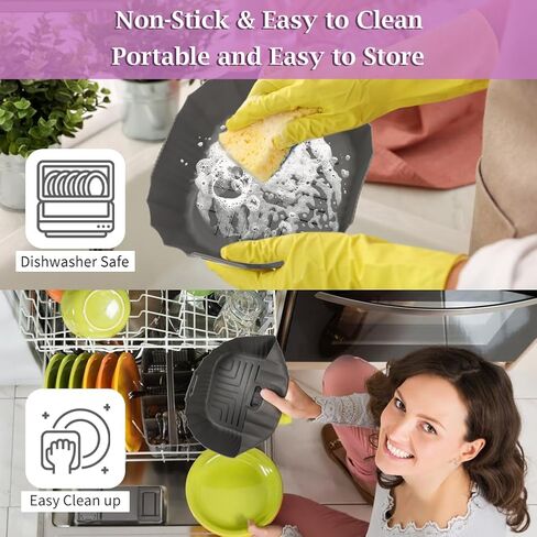 YQL 2PCS Silicone Air Fryer Liners for Ninja Crispi FN101 Air Fryer, Non-Stick Reusable Accessories Basket for Portable Glass Air Fryer, Big Liner for 4 QT Container & Small Liner for 6 Cups Container in Kuwait