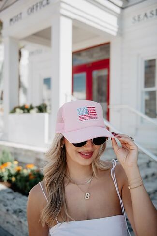 KATYDID American Flag Hat - Foam Trucker Hat with Embroidered Flag - Adjustable, Snapback USA Hat - Patriotic Hat for Women in Kuwait