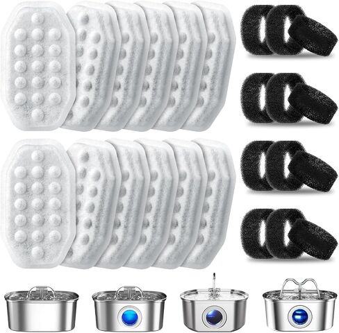 12 Pack Cat Water Fountain Filters with 12 Pack Pre-Filter Sponges, Pet Fountain Filter Replacement for 3.2L/108oz Automatic Pet Water Fountain in Saudi Arabia