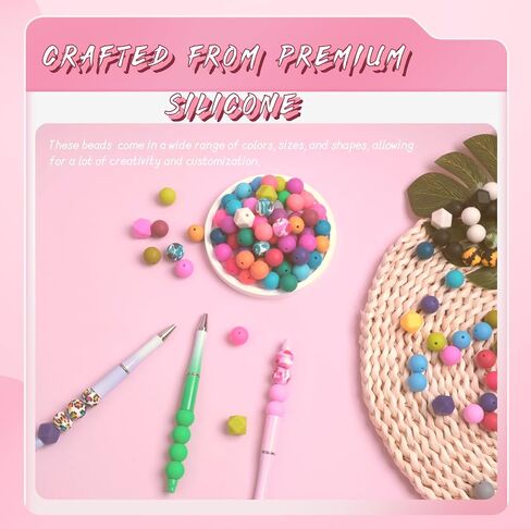 180 Pcs Silicone Beads, 15mm 36 Colors Silicone Beads for Keychain Making, Round Polygon Beads and Floral Print Beads for DIY Crafts, Pens, Necklaces, Bracelet Accessories (Dark Colors) in Saudi Arabia