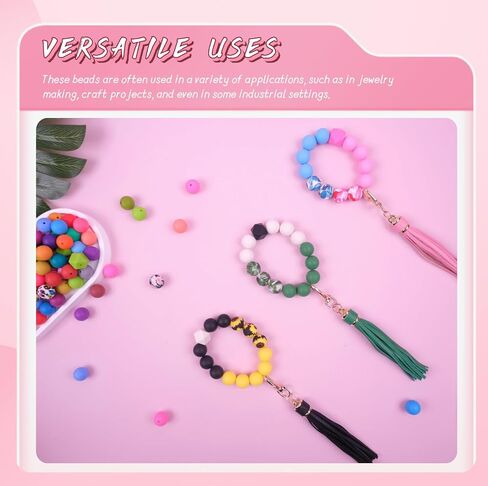 180 Pcs Silicone Beads, 15mm 36 Colors Silicone Beads for Keychain Making, Round Polygon Beads and Floral Print Beads for DIY Crafts, Pens, Necklaces, Bracelet Accessories (Dark Colors) in Saudi Arabia