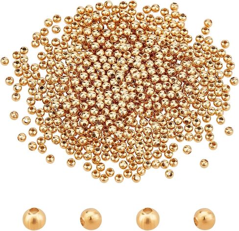 UNICRAFTALE About 500pcs Golden 304 Stainless Steel Beads Round Spacer Metal Beads Tiny Smooth Beads for Jewelry Making About 3mm in Diameter. in Saudi Arabia