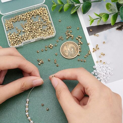 UNICRAFTALE About 500pcs Golden 304 Stainless Steel Beads Round Spacer Metal Beads Tiny Smooth Beads for Jewelry Making About 3mm in Diameter. in Saudi Arabia