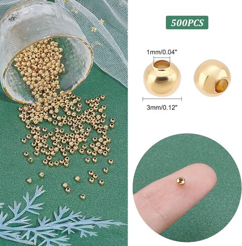 UNICRAFTALE About 500pcs Golden 304 Stainless Steel Beads Round Spacer Metal Beads Tiny Smooth Beads for Jewelry Making About 3mm in Diameter. in Saudi Arabia