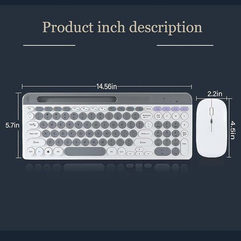 Wireless Keyboard and Mouse Combo with Phone Tablet Holder, Rechargeable Dual-Mode (Bluetooth 5.0 and 3.0 +2.4G) Multi-Device Silent Mouse for Windows, iPad, Tablet, MacOS,iOS,Android (White+Grey) in Kuwait