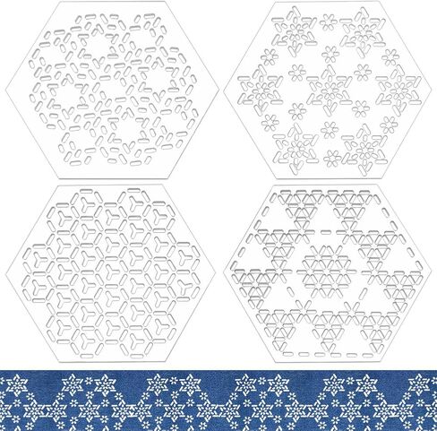 Benecreat 4pcs acrylic sashiko stencil ، هندسي مربع منتشرة سداسي الأدوات تطريز نموذج خط السحب لخط خط خياطة يدوية والتطريز ، سميكة 3 مم in Kuwait
