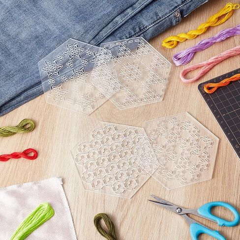 Benecreat 4pcs acrylic sashiko stencil ، هندسي مربع منتشرة سداسي الأدوات تطريز نموذج خط السحب لخط خط خياطة يدوية والتطريز ، سميكة 3 مم in Kuwait