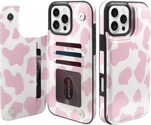 TopPerfekt Flip Leather Wallet Case Card Holder Shockproof Compatible with iPhone 16 Pro Max 6.9" Women and Girls with Card, Holder Kickstand Double Magnetic Clasp (Brown Cow Pattern) in Kuwait