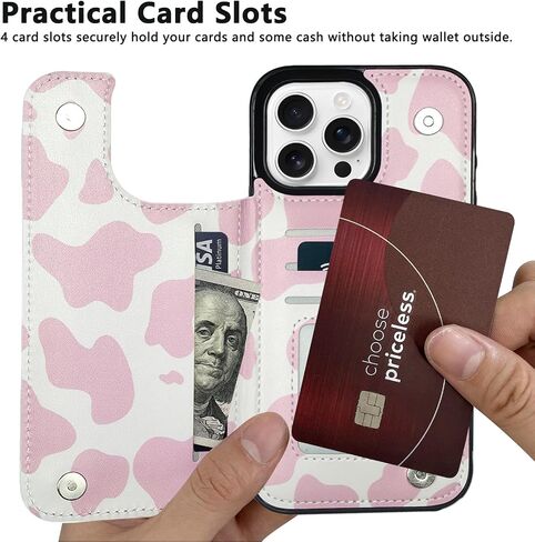 TopPerfekt Flip Leather Wallet Case Card Holder Shockproof Compatible with iPhone 16 Pro Max 6.9" Women and Girls with Card, Holder Kickstand Double Magnetic Clasp (Brown Cow Pattern) in Kuwait