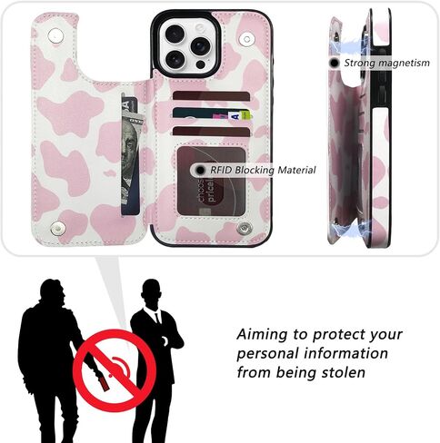 TopPerfekt Flip Leather Wallet Case Card Holder Shockproof Compatible with iPhone 16 Pro Max 6.9" Women and Girls with Card, Holder Kickstand Double Magnetic Clasp (Brown Cow Pattern) in Kuwait