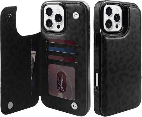 TopPerfekt Flip Leather Wallet Case Card Holder Shockproof Compatible with iPhone 16 Pro Max 6.9" Women and Girls with Card, Holder Kickstand Double Magnetic Clasp (Brown Cow Pattern) in Kuwait