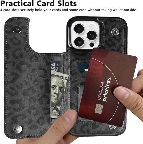 TopPerfekt Flip Leather Wallet Case Card Holder Shockproof Compatible with iPhone 16 Pro Max 6.9" Women and Girls with Card, Holder Kickstand Double Magnetic Clasp (Brown Cow Pattern) in Kuwait