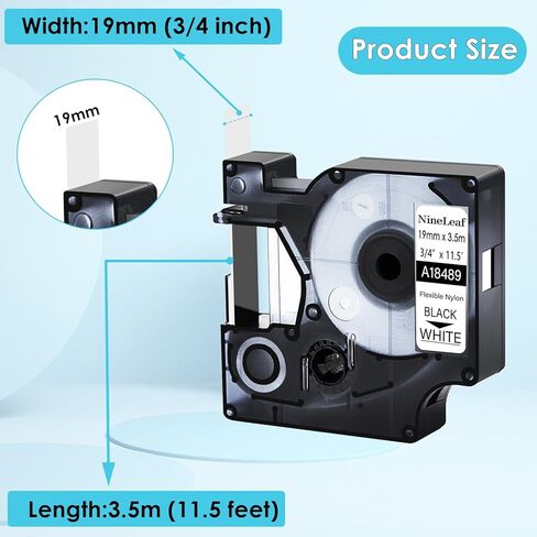 NineLeaf 10 Pack Compatible for Dymo Rhino 18488 Black on White Flexible Nylon 12mm 1/2'' Label Tape Replacement with Industrial Rhino Pro 1000 3000 5200 4200 Label Makers in Kuwait
