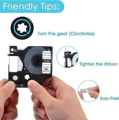 NineLeaf 10 Pack Compatible for Dymo Rhino 18488 Black on White Flexible Nylon 12mm 1/2'' Label Tape Replacement with Industrial Rhino Pro 1000 3000 5200 4200 Label Makers in Kuwait