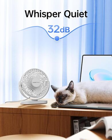 SWEETFULL USB Desk Fan Small Quiet - 3 Speeds Mini Personal Portable Fan 360° Rotation Adjustable, 5 Inch Office Table Cooling Gadgets on Desktop (Blue) in Saudi Arabia