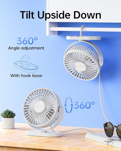 SWEETFULL USB Desk Fan Small Quiet - 3 Speeds Mini Personal Portable Fan 360° Rotation Adjustable, 5 Inch Office Table Cooling Gadgets on Desktop (Blue) in Saudi Arabia