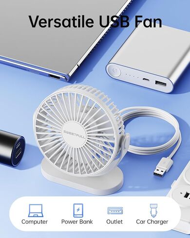 SWEETFULL USB Desk Fan Small Quiet - 3 Speeds Mini Personal Portable Fan 360° Rotation Adjustable, 5 Inch Office Table Cooling Gadgets on Desktop (Blue) in Saudi Arabia