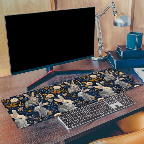 Cute Rabbit and Floral Gaming Mouse Pad, Extended Lovely Bunny Desk Mat Computer Laptop Mousepad, Robust Stitched Edges, 31.5"×11.8" Large Office Keyboard Mouse Pads for Home Desktop Decor in Saudi Arabia