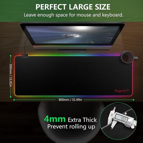 RGB Mousepad, Large Extended Led Mousepad with 14 Lighting Modes, Non-Slip & Waterproof Rubber Base Computer Keyboard Pad Mat(31.5"x11.8") in Saudi Arabia