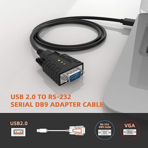 DriverGenius USB to Serial RS232 DB9 Adapter Cable with 3 x LED Indicators - Compatible for Windows 11, macOS Sequoia 15.1.1, Linux (4-Pack) in Kuwait