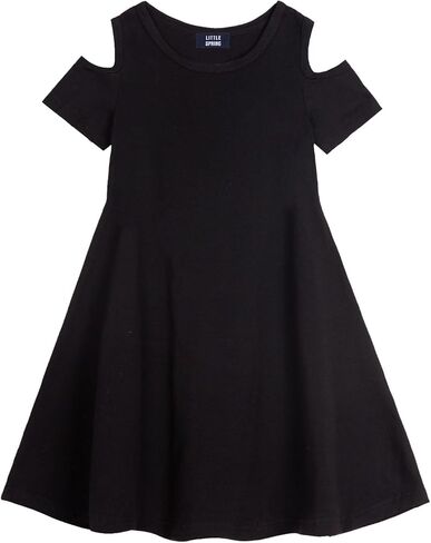LittleSpring Girls Cold Shoulder Short Sleeve Summer Swing Dress in Kuwait