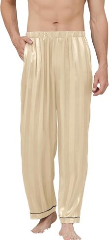 Cromoncent Men's Silk Pajama Pants Satin Pajamas Night Sleep Pj Pants Lightweight with Pockets Elastic Waist in Saudi Arabia