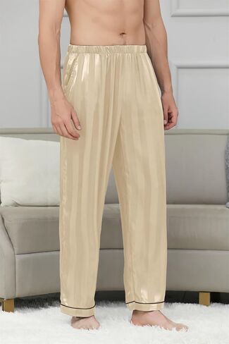 Cromoncent Men's Silk Pajama Pants Satin Pajamas Night Sleep Pj Pants Lightweight with Pockets Elastic Waist in Saudi Arabia