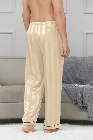 Cromoncent Men's Silk Pajama Pants Satin Pajamas Night Sleep Pj Pants Lightweight with Pockets Elastic Waist in Saudi Arabia