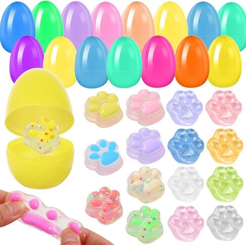 24PCS Prefilled Easter Eggs with Cat Paw Squishy Toys, Colorful Easter Eggs Filled with Cat Paw Mochi Toys for Easter Egg Hunt Easter Basket, Kids School Party Favor, Classroom Prize Supplies in Saudi Arabia