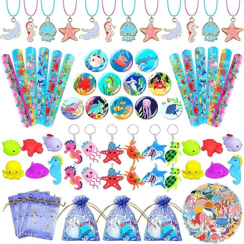 110 PCS Ice Cream Party Favors Cute Ice Cream Necklace Goodie Bags with Keychains, Stickers, Rubber Bracelets, Button Pins and Bags for Summer Themed Birthday Party Baby Shower in Saudi Arabia