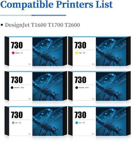 730 Ink Cartridges 300ml 6Pack Compatible with HP DesignJet T1600 T1700 T2600 Printers Replacement for HP 730 Ink Cartridges P2V68A P2V69A P2V70A P2V71A P2V72A P2V73A in Saudi Arabia