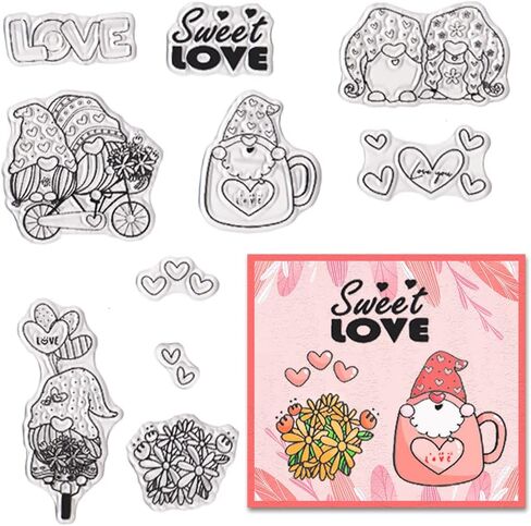 Hying Valentines Day Gnome Words Clear Stamps for Card Making, Valentine Heart Love Dwarf Transparent Rubber Stamps for Bullet Journal DIY Scrapbook Decoration Handmade Crafts Notebook in Saudi Arabia