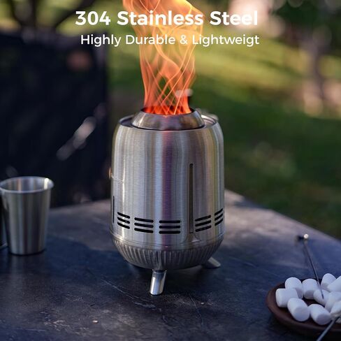 KingCamp 6.4 * 12IN Smokeless Tabletop Fire Pit with Stand,Wood Burning or Pellet Fueled Camping Stove with Tornado Flame Effect, Stainless Steel Fire Pit for Camping, Outdoor,Bonfire & Patio, 3.2LBS in Saudi Arabia
