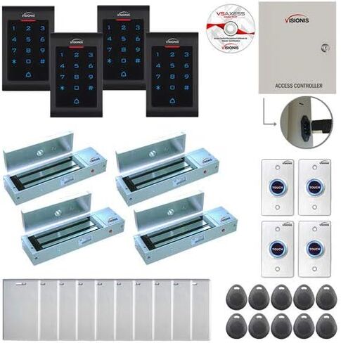 Visionis FPC-8049 4 Doors Access Control Inswinging Door 600lbs Mag Lock Time Attendance TCP/IP Wiegand Controller Box + Power Supply, Indoor Only Keypad/Reader, Software 10,000 Users Kit in Saudi Arabia