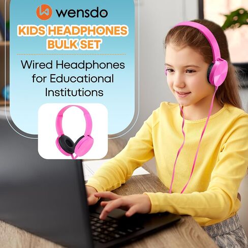 Kids Headphones Bulk 2 Pack for School Classroom K-12, Wired Durable On Ear Earphones for Student Children Toddler Teens Boys Girls and Adult (HY450, Black) in Kuwait