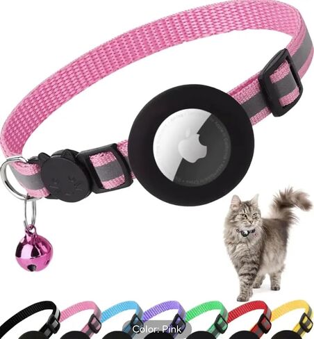 Airtag Cat Collar Reflective Kitten Collar with Apple Air Tag Holder and Bell for Girl Boy Cats Breakaway Lightweight (Pink) in Saudi Arabia
