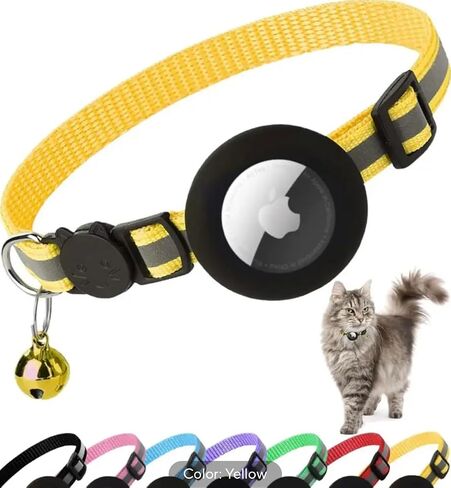 Airtag Cat Collar Reflective Kitten Collar with Apple Air Tag Holder and Bell for Girl Boy Cats Breakaway Lightweight (Pink) in Saudi Arabia