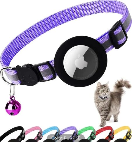 Airtag Cat Collar Reflective Kitten Collar with Apple Air Tag Holder and Bell for Girl Boy Cats Breakaway Lightweight (Pink) in Saudi Arabia