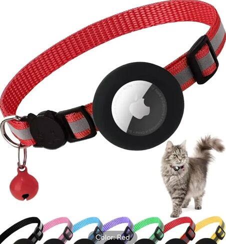 Airtag Cat Collar Reflective Kitten Collar with Apple Air Tag Holder and Bell for Girl Boy Cats Breakaway Lightweight (Pink) in Saudi Arabia