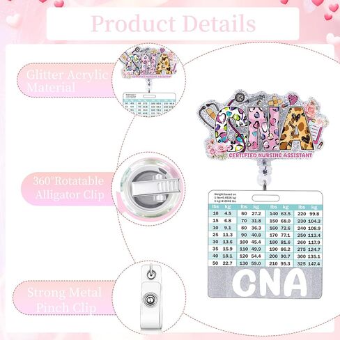 CNA Badge Reel Retractable With Badge Buddy Card - Glitter Nurse Badge Holder With ID Clip for Nursing Name Tag, Student, Office Work - Nurse's Day Gifts in Kuwait