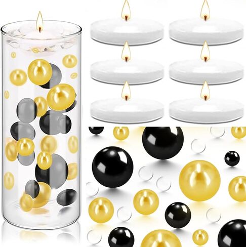 10000 Pcs Water Beads 200 Pcs Floating Pearls and 6 Pcs Floating Candles NO Hole Pearl Water Gel Beads for Vases Floating Candles for Centerpieces Home Weddings Table Party Decor(White, Red) in Kuwait
