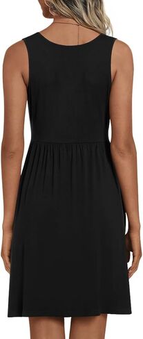 CATHY Womens Casual Sleeveless Dress V Neck Wrap Tunics Dresses Loose Comfy Beach Sundress with Pockets in Kuwait