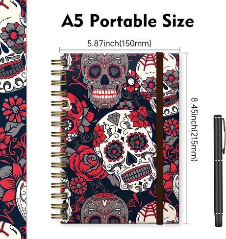 Cute Spiral Notebook, Journal for Women, Hardcover Spiral Journal, 5.5 x 8.3 Inches, 120 Pages,100gsm Paper, for Gifts Nurse Teacher Women Office Supplies(Cute Red Skull) in Saudi Arabia