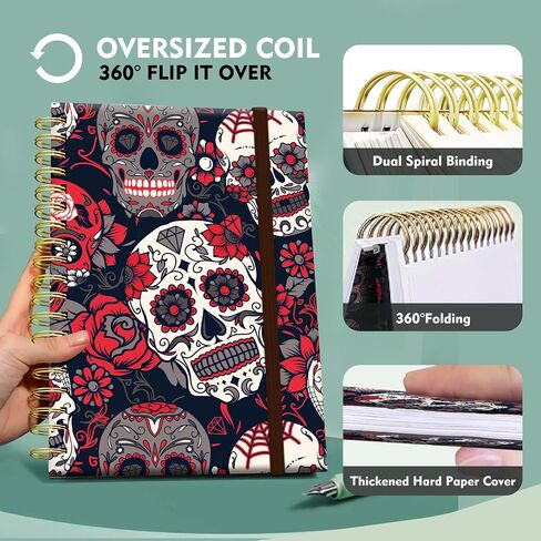 Cute Spiral Notebook, Journal for Women, Hardcover Spiral Journal, 5.5 x 8.3 Inches, 120 Pages,100gsm Paper, for Gifts Nurse Teacher Women Office Supplies(Cute Red Skull) in Saudi Arabia