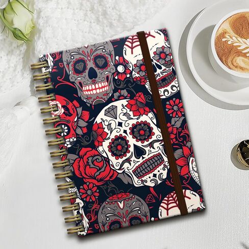 Cute Spiral Notebook, Journal for Women, Hardcover Spiral Journal, 5.5 x 8.3 Inches, 120 Pages,100gsm Paper, for Gifts Nurse Teacher Women Office Supplies(Cute Red Skull) in Saudi Arabia