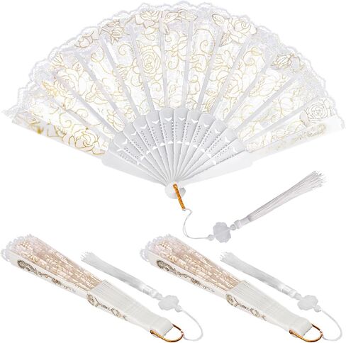 50 PCS Exquisite Sandalwood Fan, 8 Inch Tassels Wooden Folding Hand Fans with Organza Bags - Handheld Decorative Fans for Women, Foldable Wooden Hand Fans for Events, Wedding and Party in Kuwait