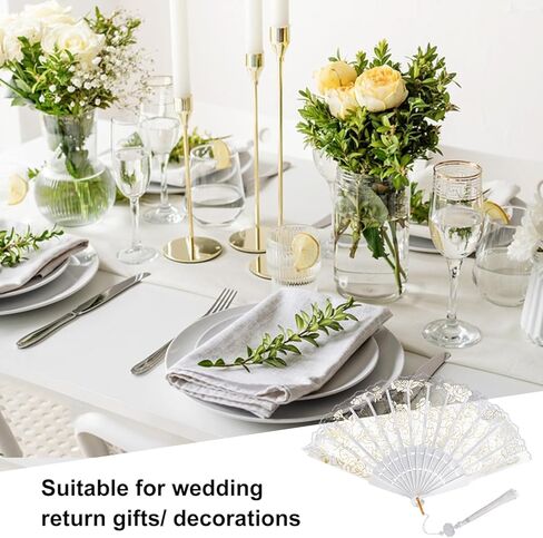 50 PCS Exquisite Sandalwood Fan, 8 Inch Tassels Wooden Folding Hand Fans with Organza Bags - Handheld Decorative Fans for Women, Foldable Wooden Hand Fans for Events, Wedding and Party in Kuwait