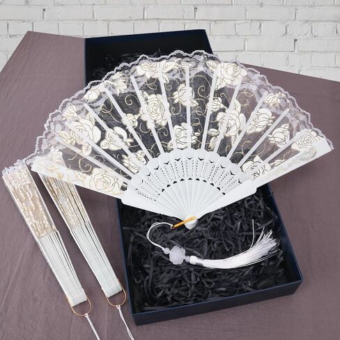 50 PCS Exquisite Sandalwood Fan, 8 Inch Tassels Wooden Folding Hand Fans with Organza Bags - Handheld Decorative Fans for Women, Foldable Wooden Hand Fans for Events, Wedding and Party in Kuwait