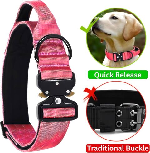 Heavy Duty Tactical Dog Collar – Adjustable Nylon w/Metal Buckle, Durable & Comfortable for Medium to Large Dogs (German Shepherd, Labrador, Rottweiler), Red Rose, Medium, for Training & Outdoor Use. in Saudi Arabia
